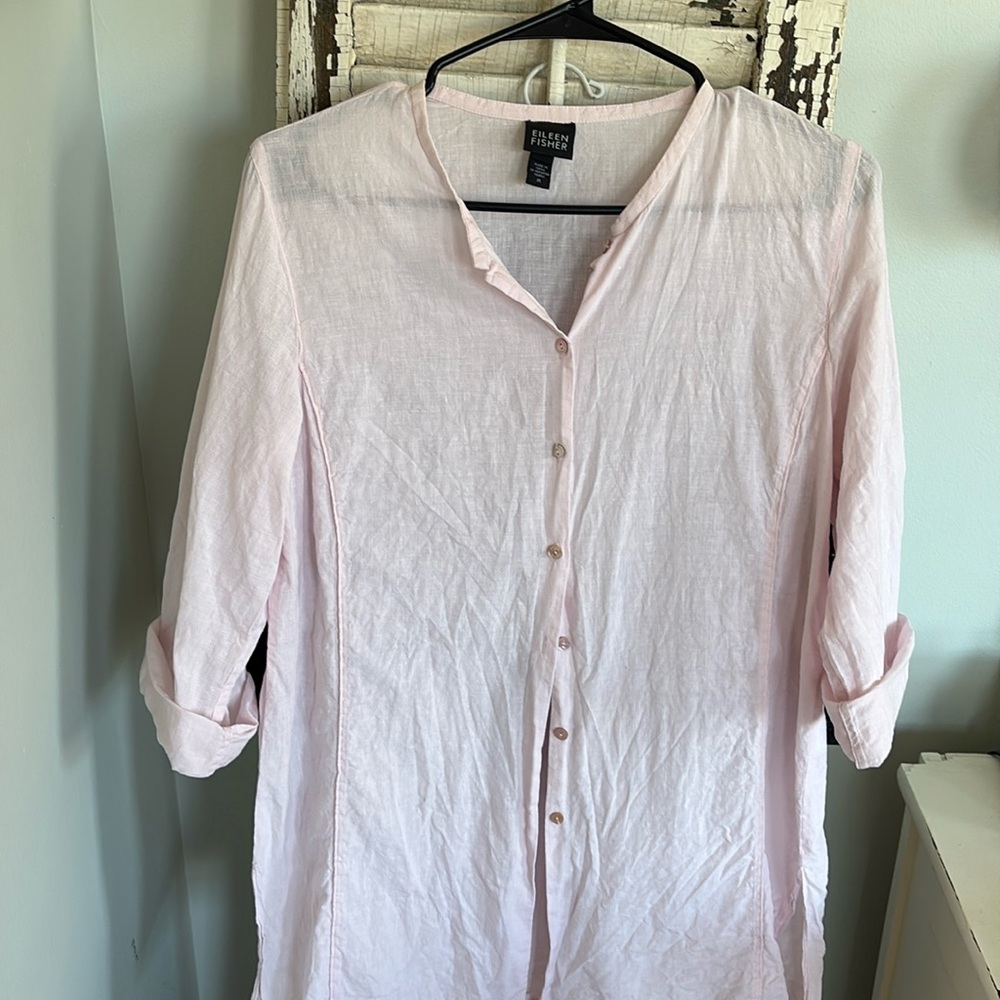 EILEEN FISHER Irish linen tunic top, pink, size medium